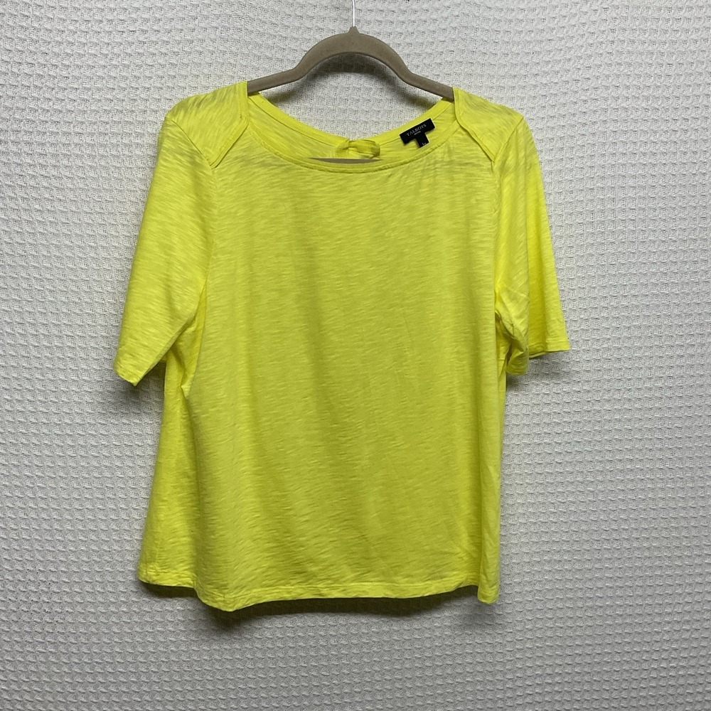 Talbots‎ Petite LP Neon Yellow Cotton Modal Top Boat Neck Cap Sleeve Bright Soft